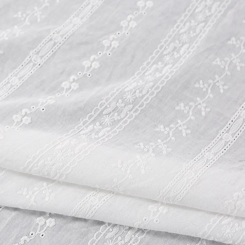 Off White Cotton Lace Fabric - Broderie Anglaise Eyelet with Ditsy Embroidery - For Sewing Dresses,Clothing,and Skirts