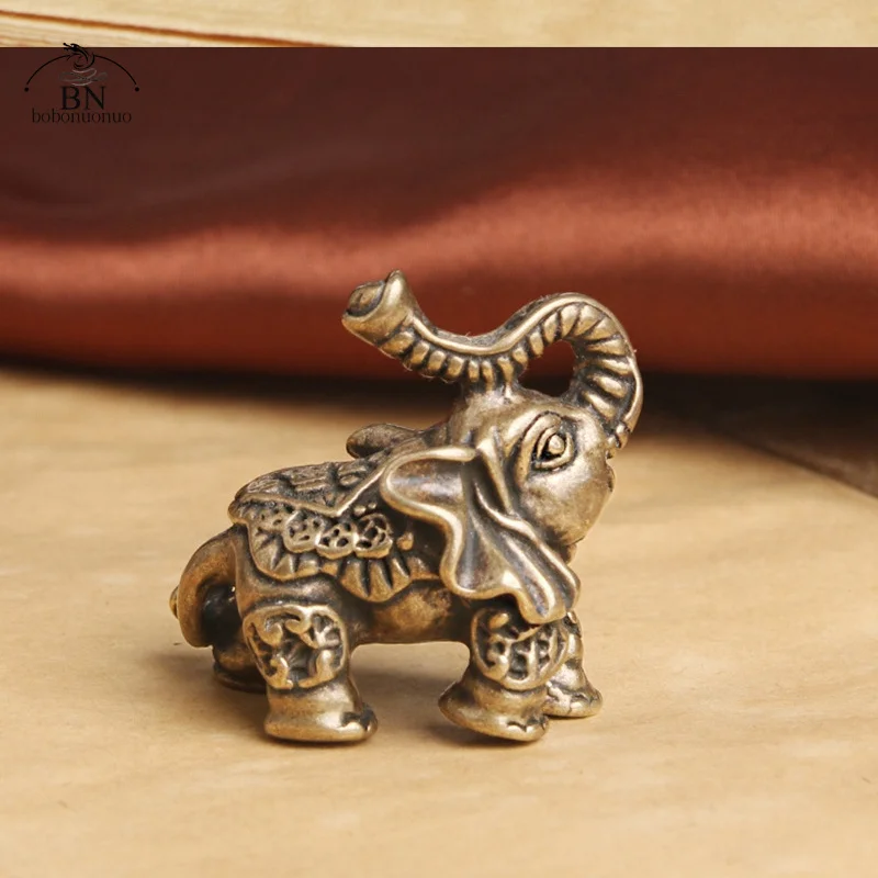 Solid Brass Lucky Elephant Office Desktop Decorations Accessories Chinese Wealth Texts Vintage Copper Animal Figurines Ornaments