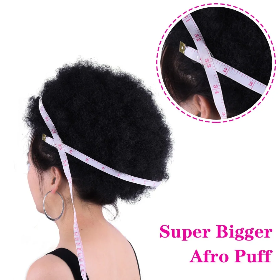 10 inci Afro Puff tali serut ekor kuda untuk anak perempuan hitam wanita ukuran besar rambut sintetis roti keriting rambut kusut Chignon donat