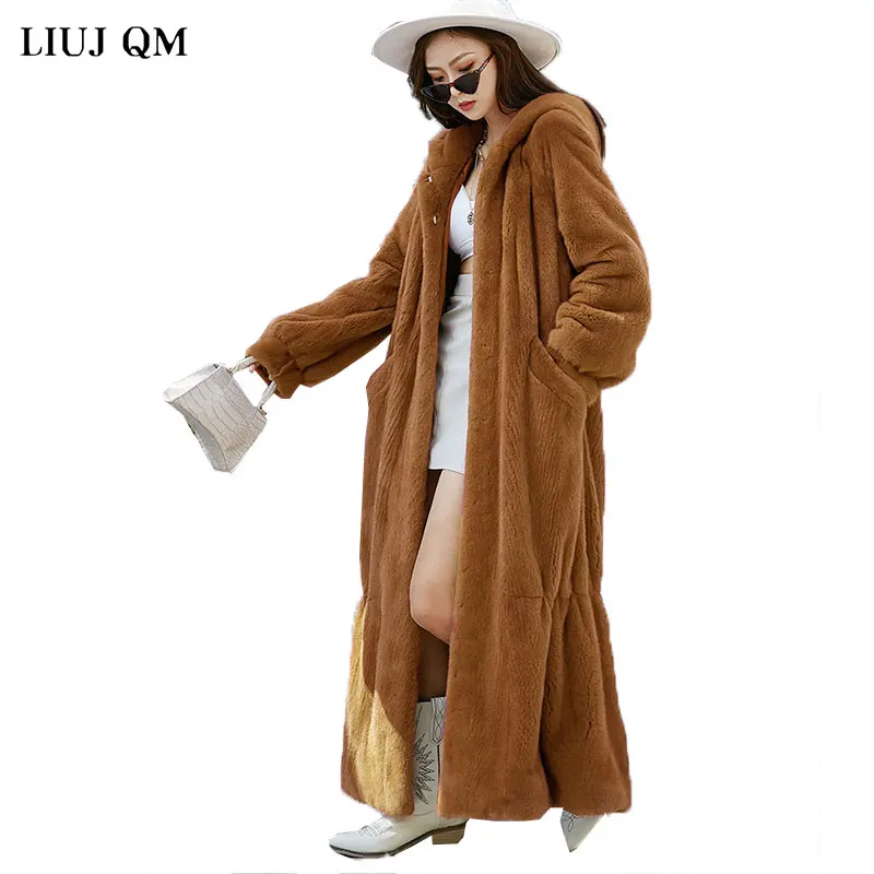 4XL 5XL Oversized Clothing Women Winter Jacket X-Long Parkas Warm Fluffy Faux Fur Coat Hooded Korean Fashion Overcoat Female