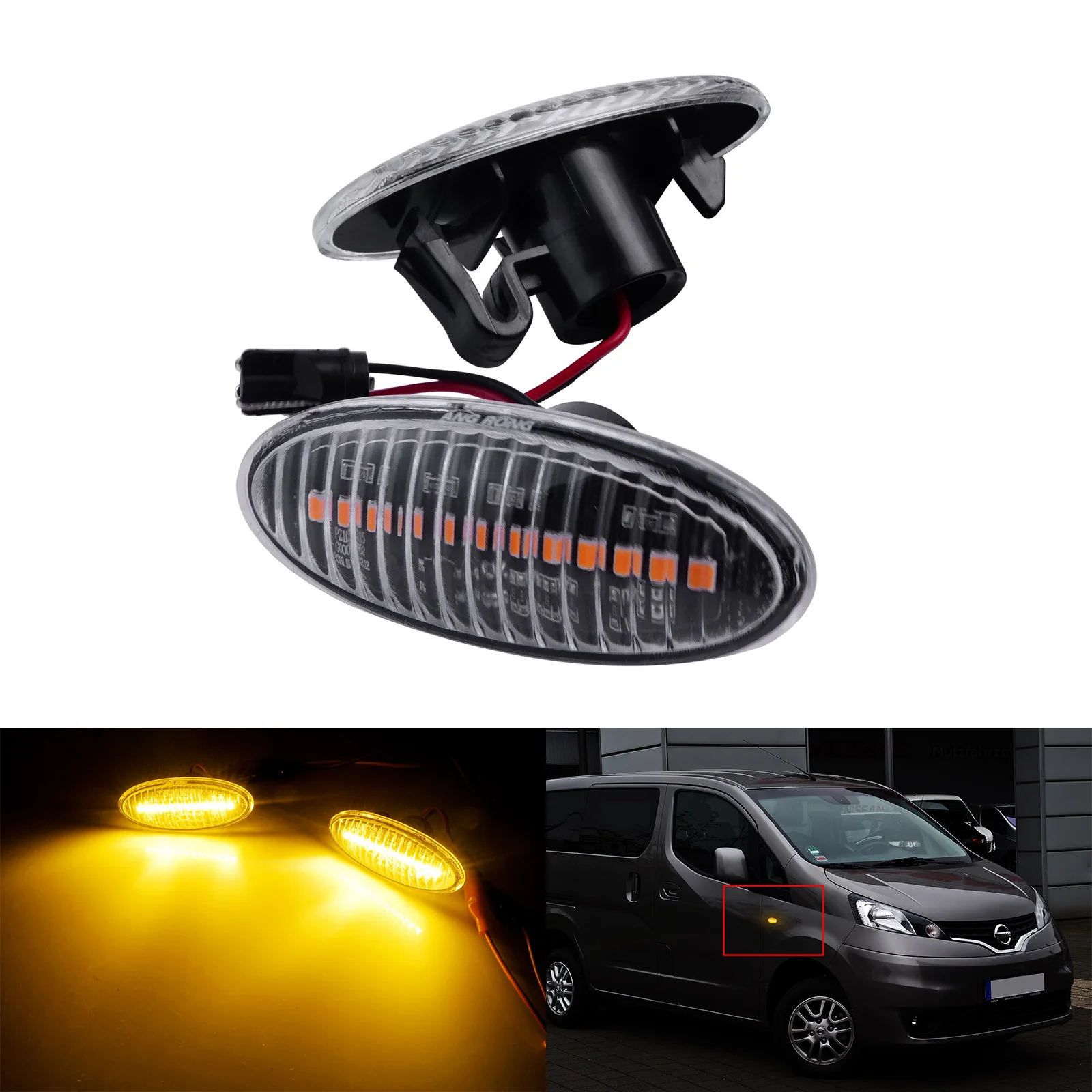 2x Clear Side Indicator LED Repeater Light Amber For Nissan Qashqai X-Trail Cube