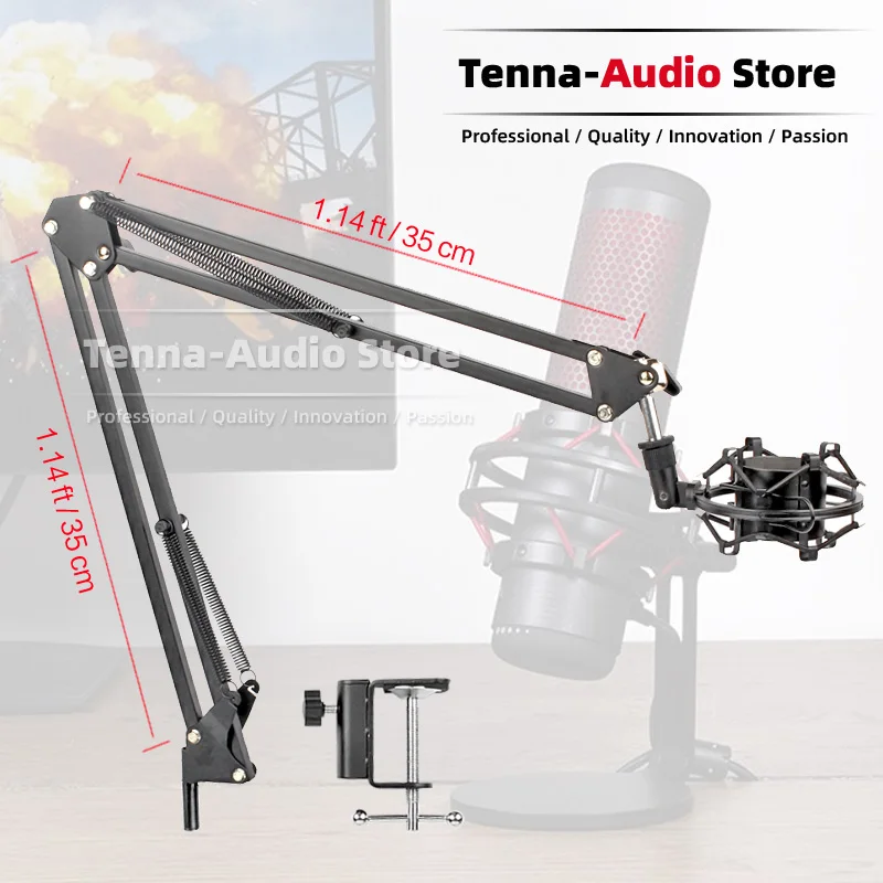 

Desktop Suspension Microphone Stand + Mic Shock Mount Scissor Boom Arm Holder For HyperX Quadcast USB S Mike Shockmount Bracket