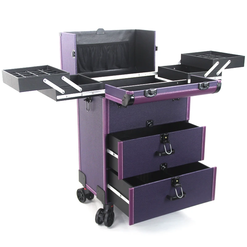 Large multi-layer professional trolley cosmetic luggage with lock for makeup artist nail tattoo tool storage box