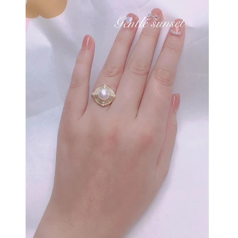 ZHBORUINI Pearl Ring 14K Gold Filled Zircon Vintage Design Natural Freshwater Pearl Square Engagement Ring Jewelry For Women