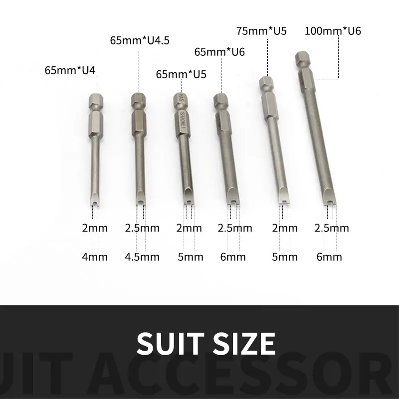 6Pcs U-Type 65 75 100mm Security Bit Set Tamper Proof Screwdriver Drill Bit Screw Driver Bits Hex Shank Magnetic U Shaped