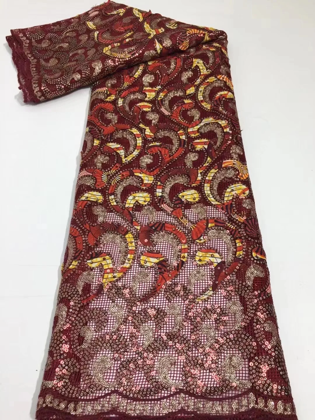 

Red Sequins Lace Fabric 2021 High Quality French Mesh Net Lace Fabric African Nigerian Lace Fabric For Wedding Party KDP21159