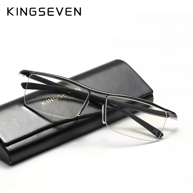 KINGSEVEN DESIGN Men Anti Blue  Alloy Optical Glasses Frame Ultralight Square Myopia Prescription Eyeglasses Antiskid Silicone