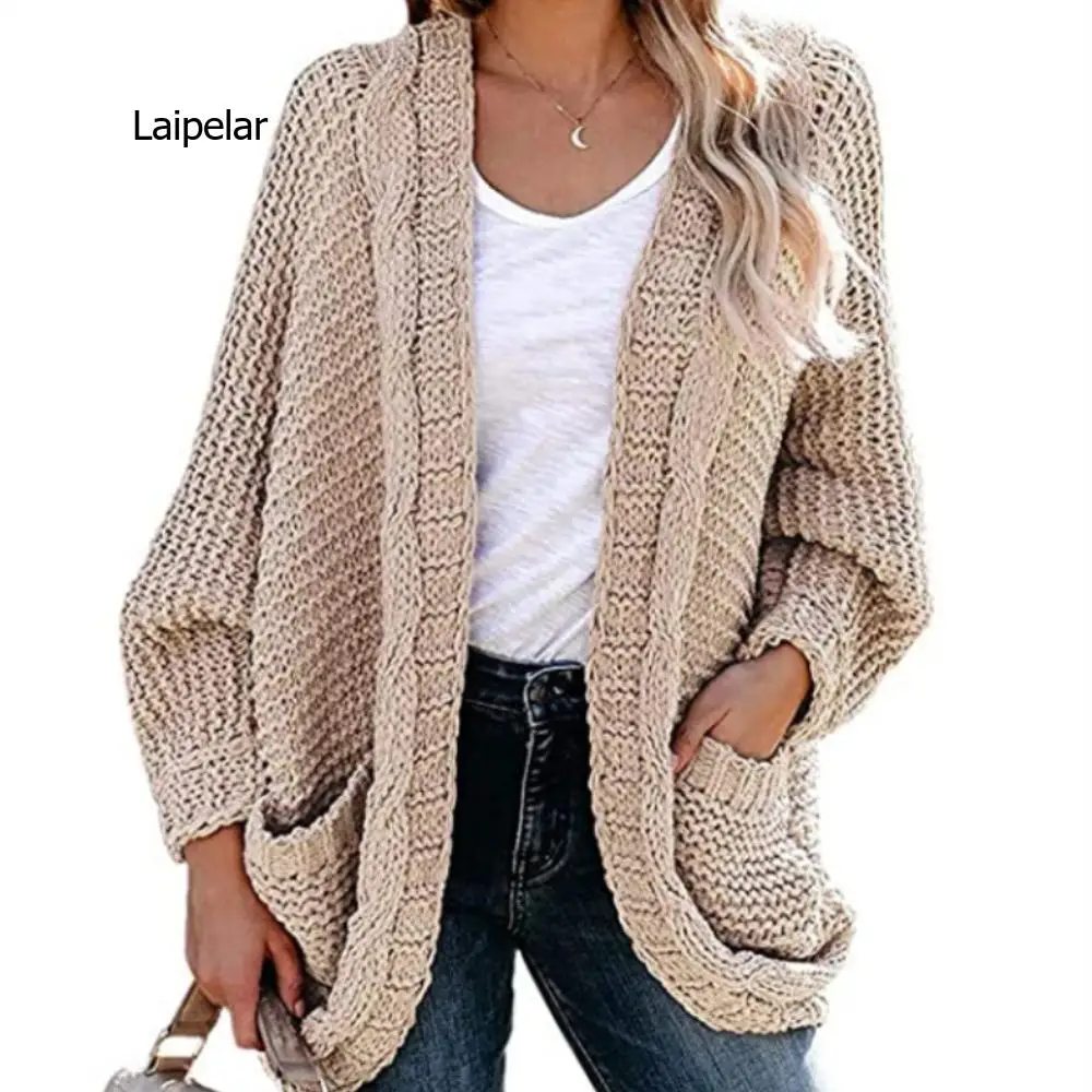 Women Cardigan Spring Autumn Oversize Knitted Sweater Casual Outerwear Purple Khaki Cardigans Open Stitch Loose-fitting