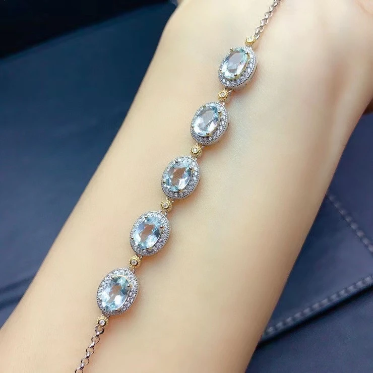KJJEAXCMY fine jewelry S925 sterling silver inlaid natural Aquamarine Girl new popular hand Bracelet Support test Chinese style