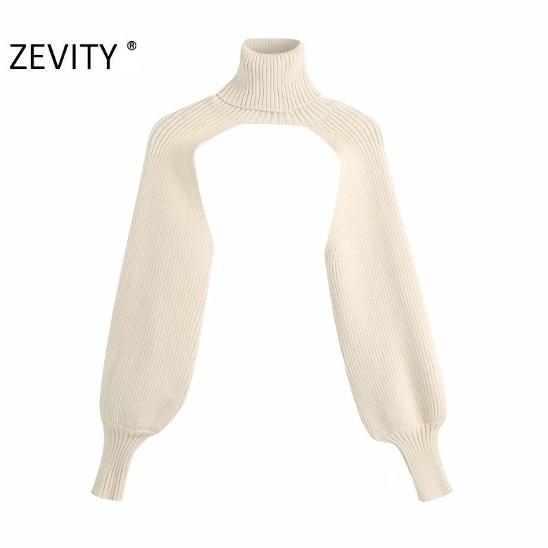 Zevity new women fashion turtleneck collar lantern sleeve knitting sweater female long sleeve casual sweaters chic tops S398