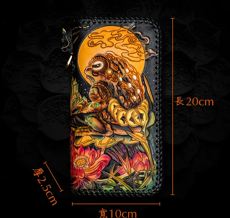 Handmade The Golden Crow-the Sun Wallets  Zipper Purses Men Long Clutch Vegetable Tanned Leather Wallet Card Holder