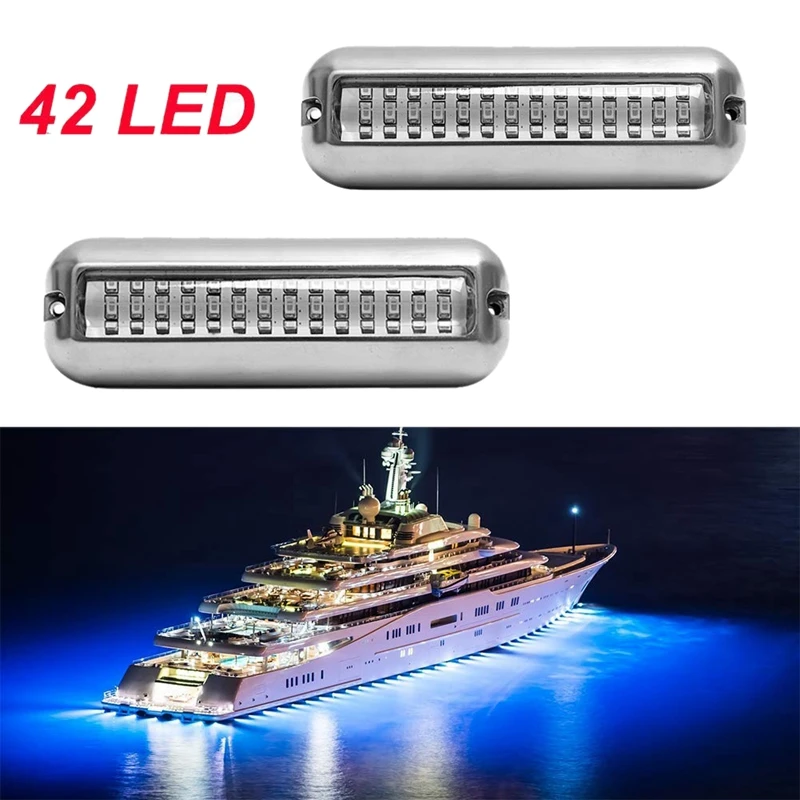 2Pcs 42LED Boat Drain Light Boat Transom Light Blue Underwater Pontoon Marine Light