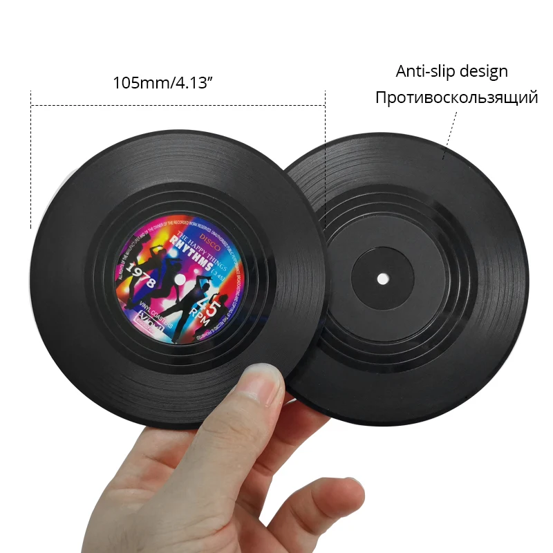 Posavasos de disco de vinilo Retro para bebidas, accesorios de cocina con caja de regalo, tapetes de taza de CD divertidos, 10 piezas