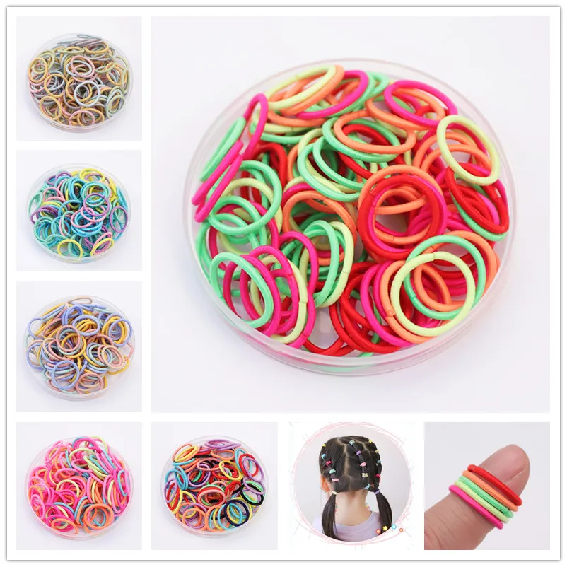 100pcs/lot Cute Small Girl Ponytail Hair Holder 2cm Hair Accessories Thin Elastic Rubber Bands For Kids Colorful Hair Ties