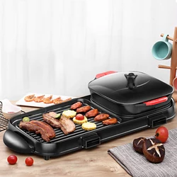 Electric Barbecue Hotpot Grill Smokeless Bakeware Grilled Hot Pot Large Non-stick Barbecue Machine Kebab Grill Korean BBQ Indoor