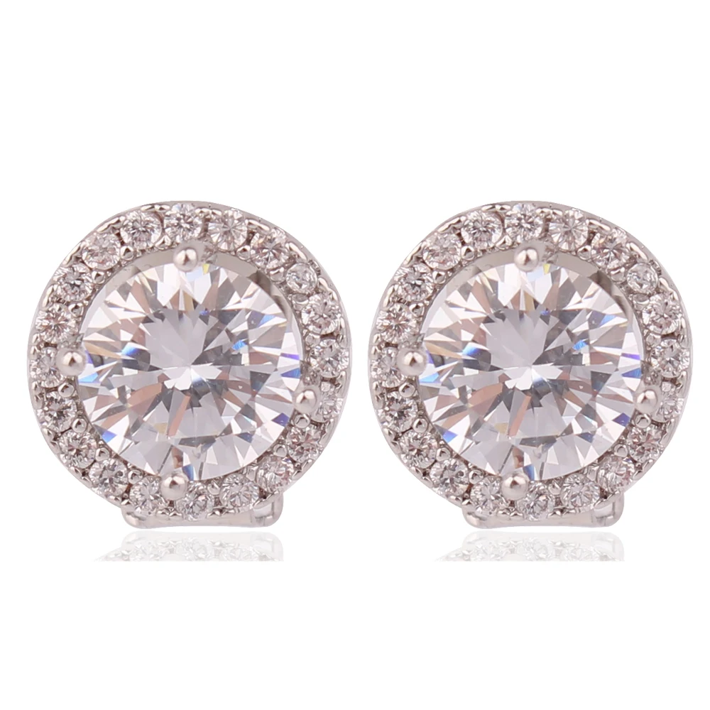 WENHQ Circle Shape Clip on Earrings No Pierced Luxury Fashion Party Wedding Cubic Zircon White Gold Color No Hole Ear Clip New