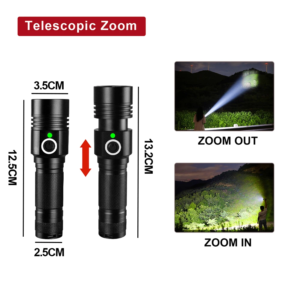 8000lumen XHP50 LED Flashlight 18650 Mini Rechargeable Flashlight USB XHP50.2 Torch Light Zoom Waterproof and Magnet Design