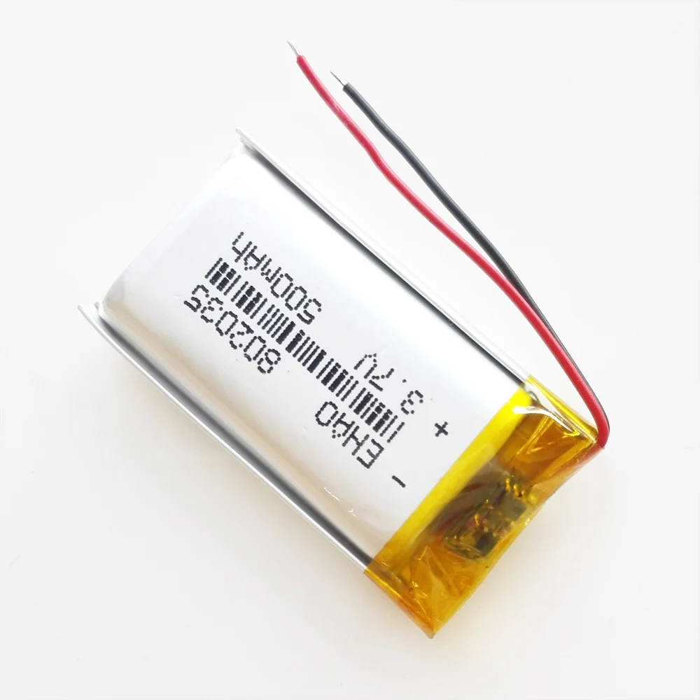 Batería recargable LiPo de polímero de litio de 3,7 V, 500mAh, 802035 para Mp3, GPS, PAD, DVD, E-book, Altavoz Bluetooth, auriculares, reloj inteligente