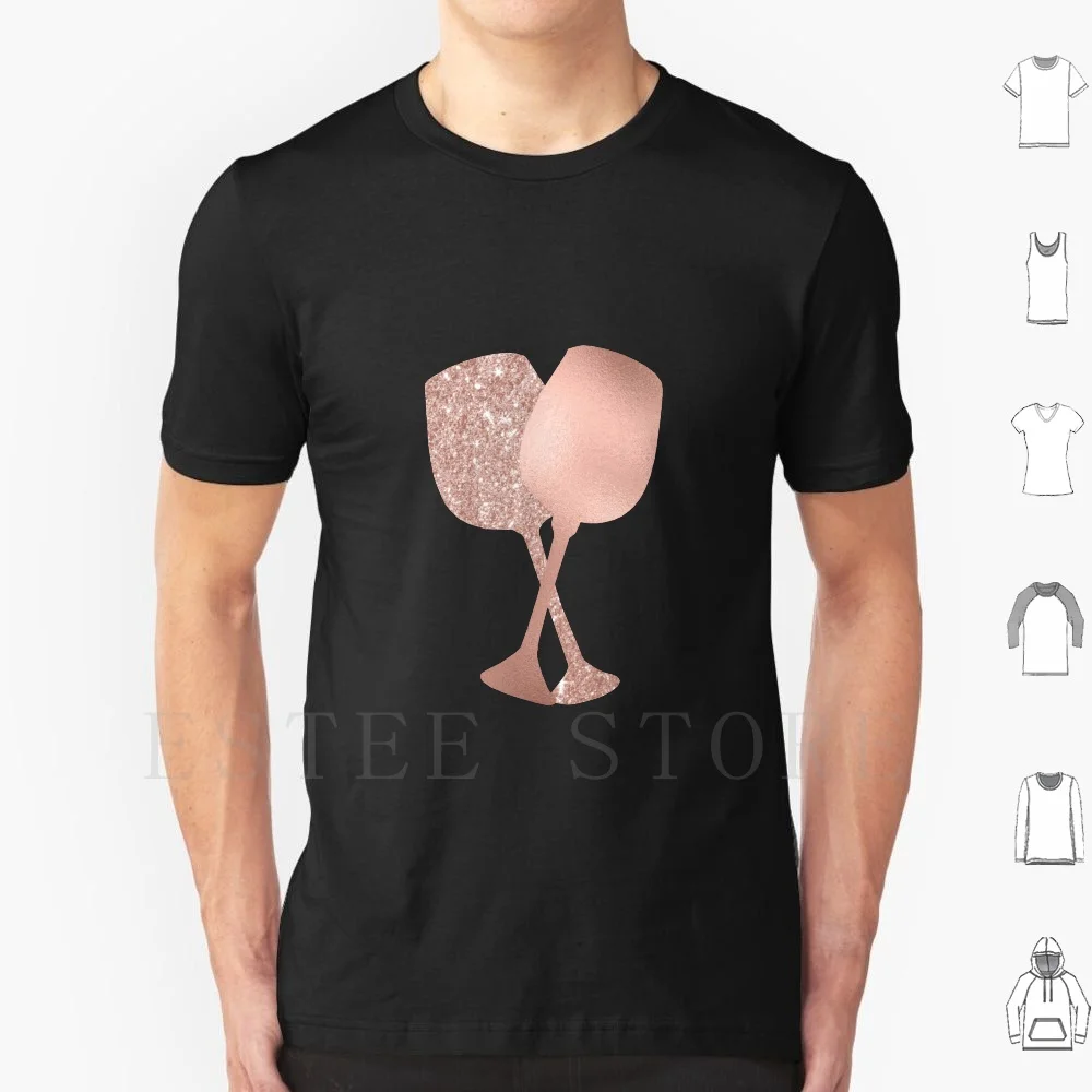 Rose Gold Girly Wine Glasses T Shirt DIY Big Size 100% Cotton Rose Gold Wine Glass Wine Glass Wine Glasses Glitter Foil Rose