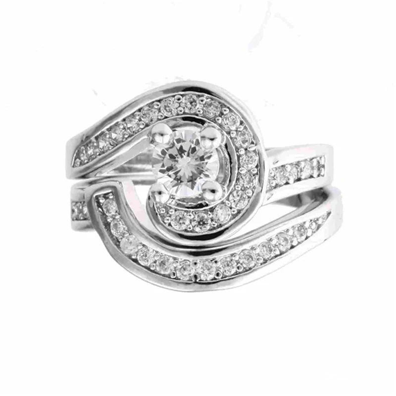 Cross Lab Diamond Ring set White Gold Filled Engagement Wedding band Rings for Women Bridal Set Fine Party Jewelry