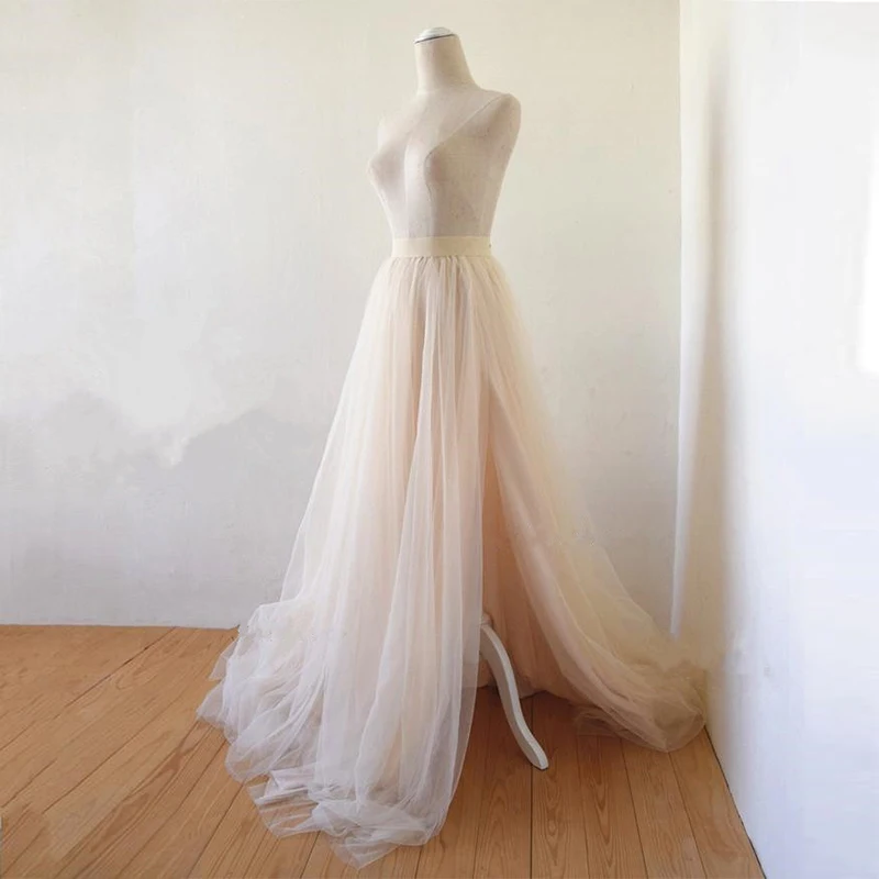 Jupe Maxi en Tulle blanc détachable, 5 couches, élastique, superposée, avec traîne, pour fête de mariage