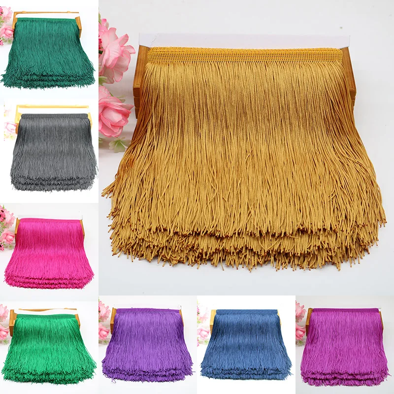 Long Fringe Lace Tassel Polyester Lace Trim Ribbon Latin dance skirt curtain fringes for sewing DIY Accessories SAD01