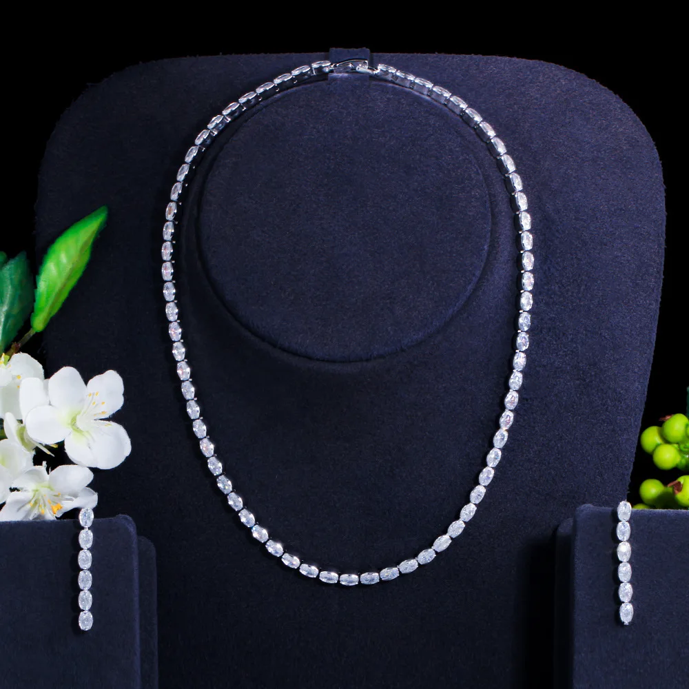 FXLRY High Quality Oval AAA Cubic Zirconia Necklace and Earrings Brides Jewelry Sets For Wedding Jewelry