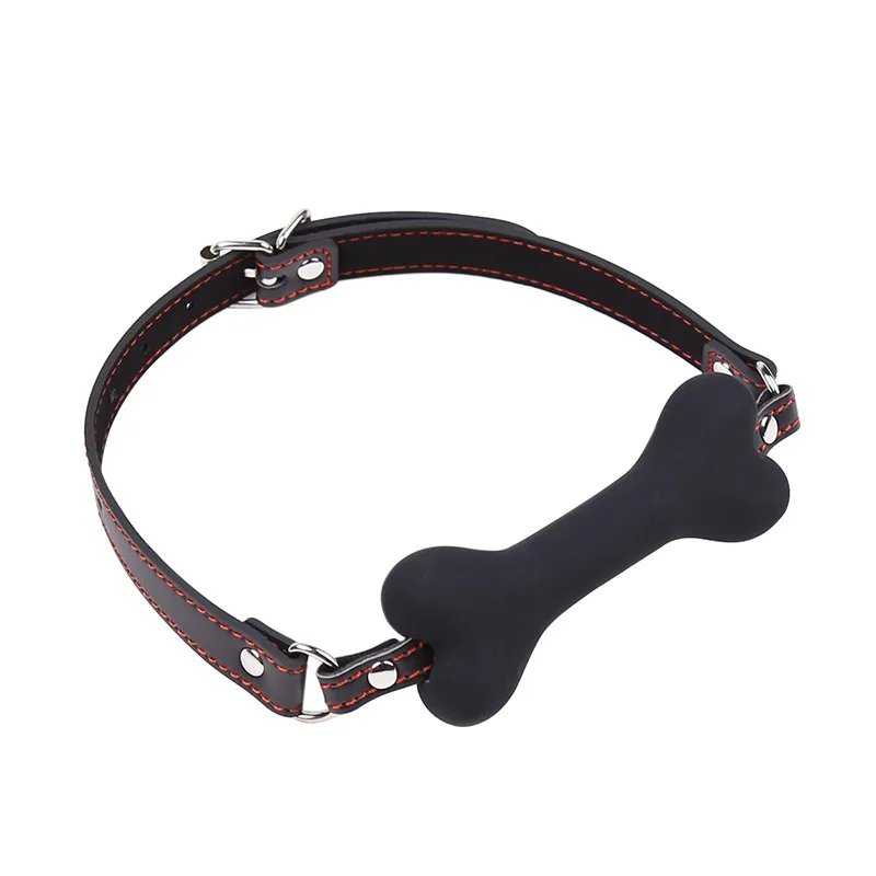 Cute Solid Leather Harness Mouth Silicone Dog Bone Ball Gag BDSM mouthPlug Couples Flirting Sex Products Erotic toys Adult Games