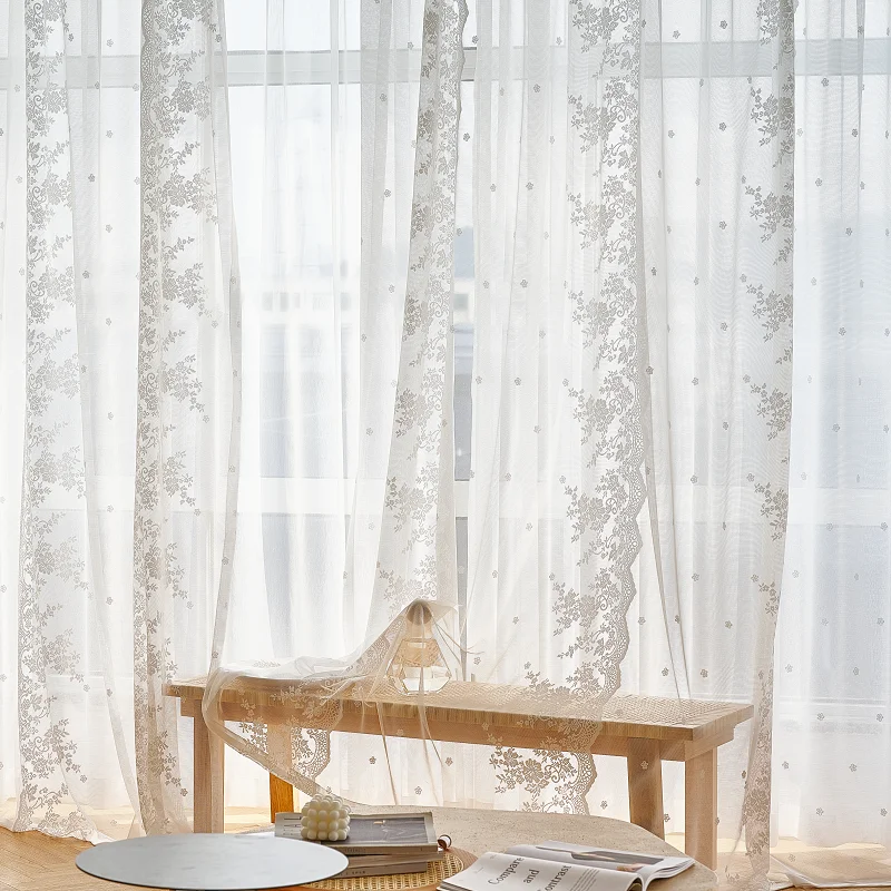 

White Lace French Curtains for Living Dining Room Bedroom 2023 New Light Luxury Niche French Lace Curtains