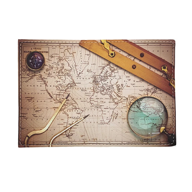 Creative Retro Nautical Map Pattern Passport Holder Men Travel Passport Cover ID Credit Card Holder Women Thin PU Leather Wallet