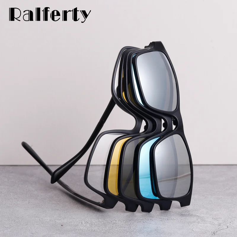 Ralferty Magnet Sunglasses Men Polarized Clip On Glasses Women Square Eyeglass TR90 UV400 3D Optic Frames 7 In 1 Oculos A2247