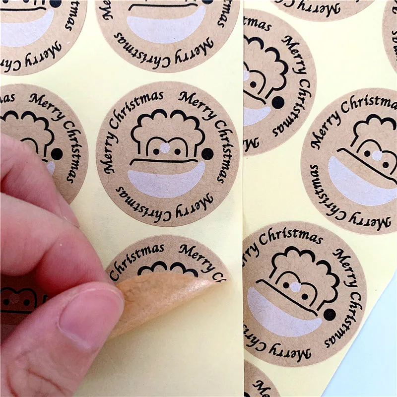 100PCS/lot Vintage Merry Christmas Santa Claus Round Kraft Seal sticker For handmade products  Label