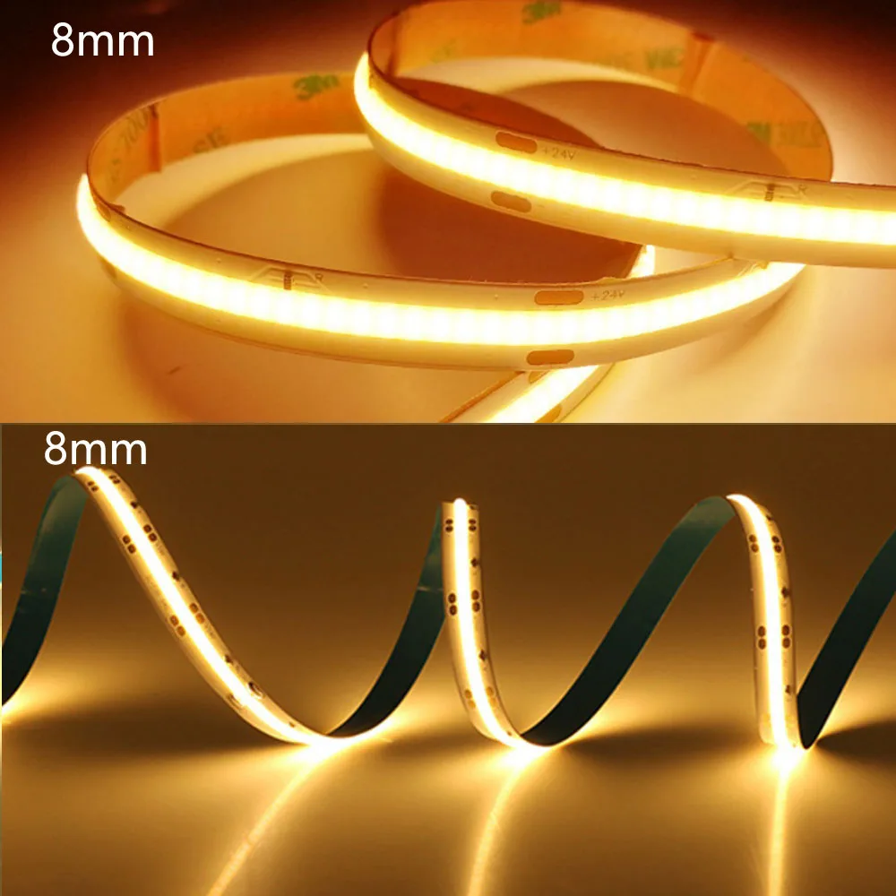 5mm 8mm 10mm COB LED Strip Light 384 LEDs High Density Flexible COB Led Lights RA90 3000K-6000K Linear Dimmable 12V 24V