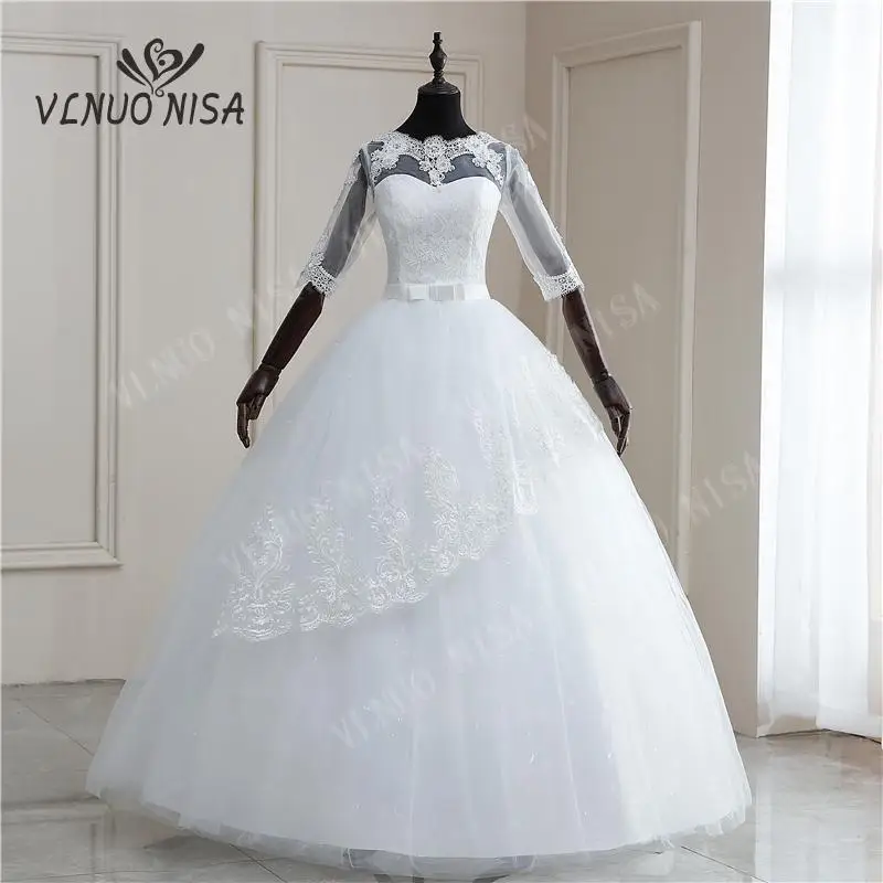 New Coreano Dell'annata Del Merletto di Appliques Abito di Sfera Abiti Da Sposa 2020 Su Misura Plus Size Abito Da Sposa Real Photo Fashion Elegante CC