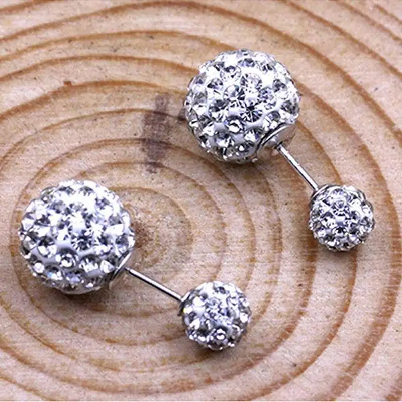 1 Pair Crystal Ball Simulated Double Side Earrings For Women Jewelry Pearl Jewelry Trendy Stud Earrings