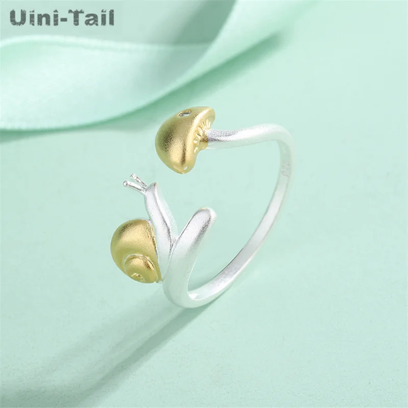 Uini-Tail hot new 925 Tibetan silver cute snail mushroom open ring temperament fashion sweet frosted cartoon jewelry JZ212