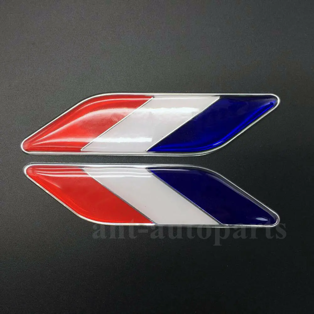 Pair Fance French Flag Auto Car Fender Side Emblems Skirts Badge Decal Sticker