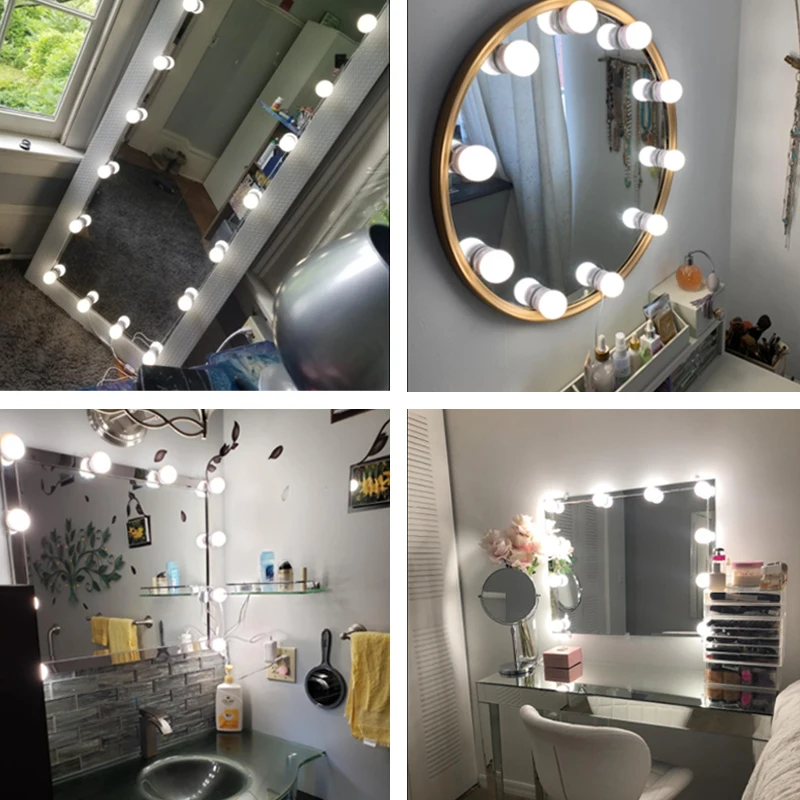 3 Colors LED Makeup Mirror Light Bulb Hollywood Vanity Lights Dimmable Wall Mirror Lamp 2,4,6,10,12 Bulbs Kit for Dressing Room