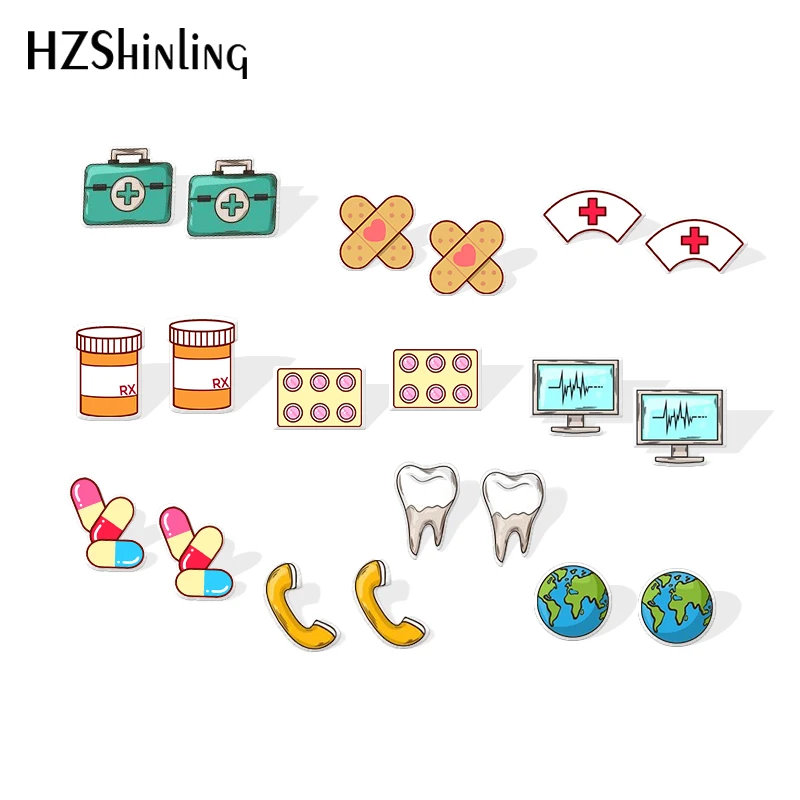 2019 New medicine box Acrylic Earrings Doctor Symbol Earrings Epoxy Cute Bandage Stud Earring