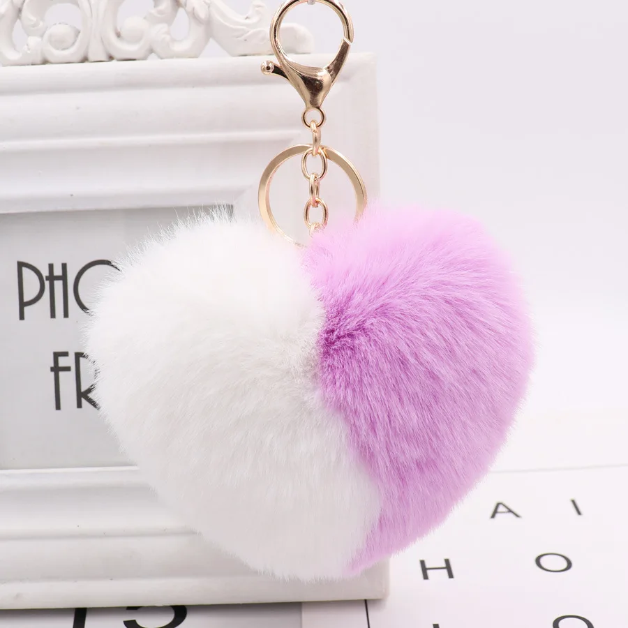 Cuore di amore Pompon Palla Peluche Giocattolo Con portachiavi per Le Donne Della Borsa Pendente di Fascino Del Sacchetto Pom Pom Sfera Rotonda