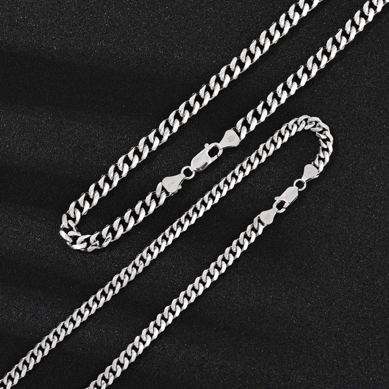 2~6MM BOCAI Trendy New Pure S925 Silver Jewelry Horsewhip Cchain Clavicle Chain Thick Style Hip-Hop Man Necklace Holiday Gift