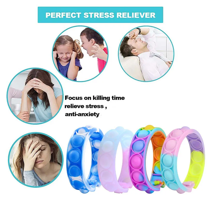 Fidget Toys Push Its Popite Bubble Dimple Bracelet Decompression Toys for Children Adults Anti Stress Reliever Pops Sensory Toy