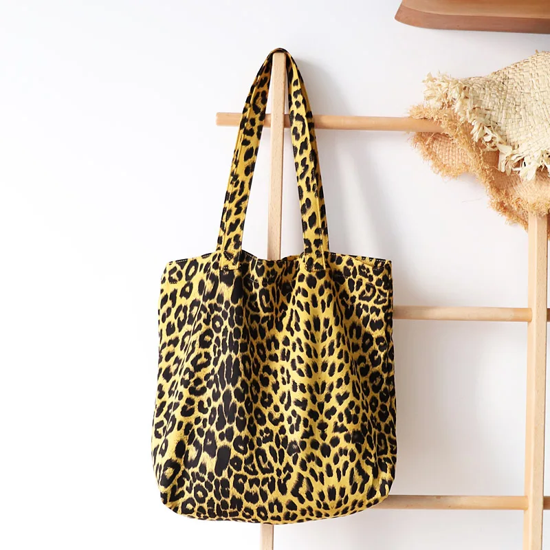 Winter Tote Bag for Women Canvas Shoulder Bags Original Design Vintage Handbag Fashion Large Capacity Leopard Print Pack