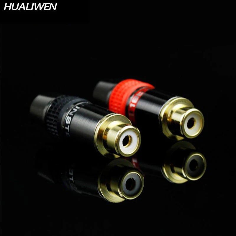 

2Pcs High Quality RCA Connector Gold plated RCA Plug Jack Socket audio adapter black&red in 1pair speaker plug