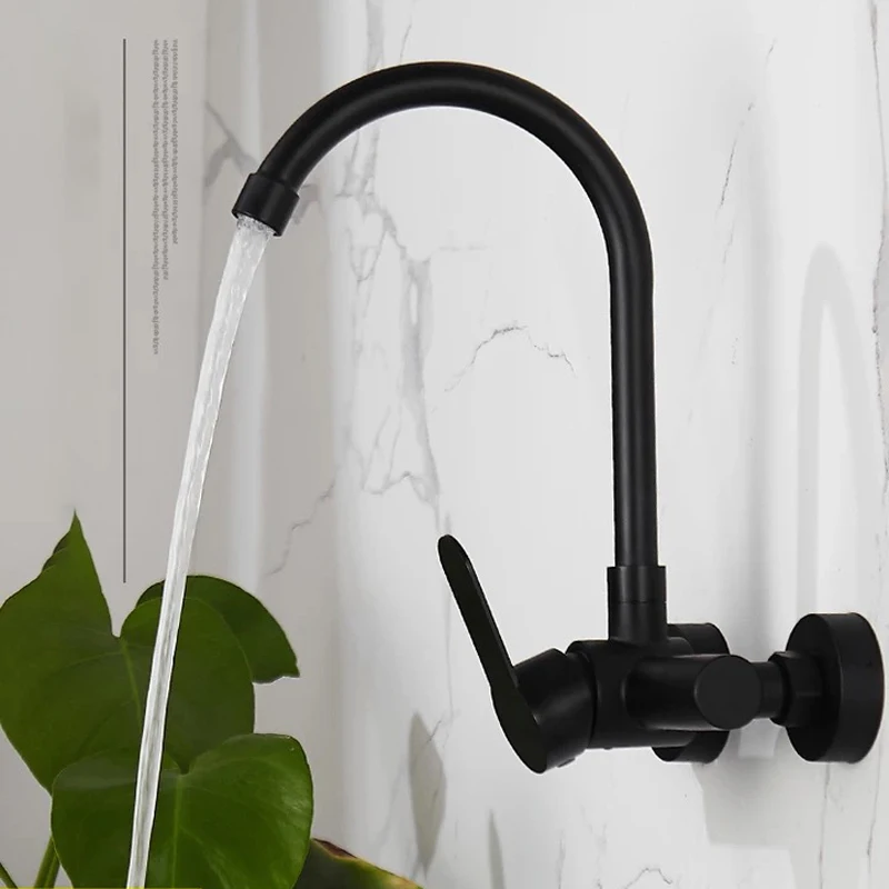 304 stainless steel wall type black kitchen mixer hot and cold faucet wall mounted black basin sink faucet crane black mop taps