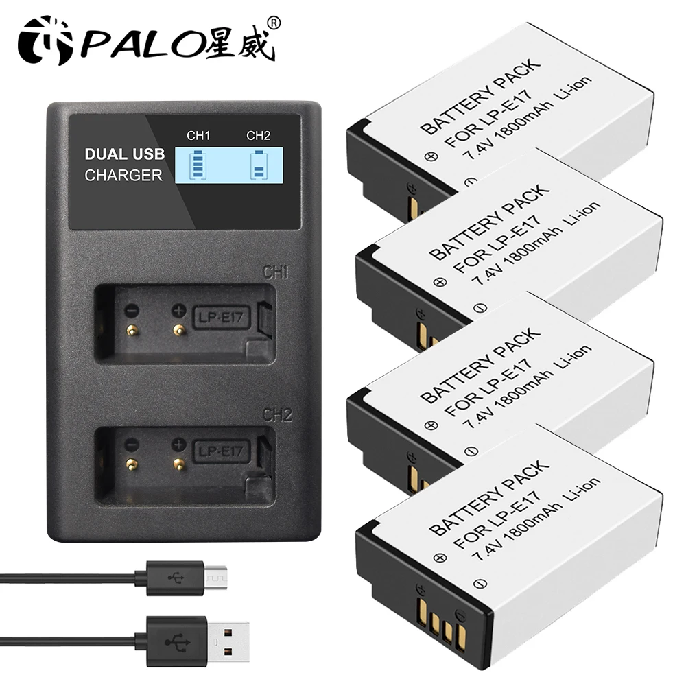 

PALO 1-4pcs LPE17 LP E17 LP-E17 Battery+usb lpe17 charger for Canon EOS 200D M3 M6 750D 760D T6i T6s 800D 8000D Kiss X8i