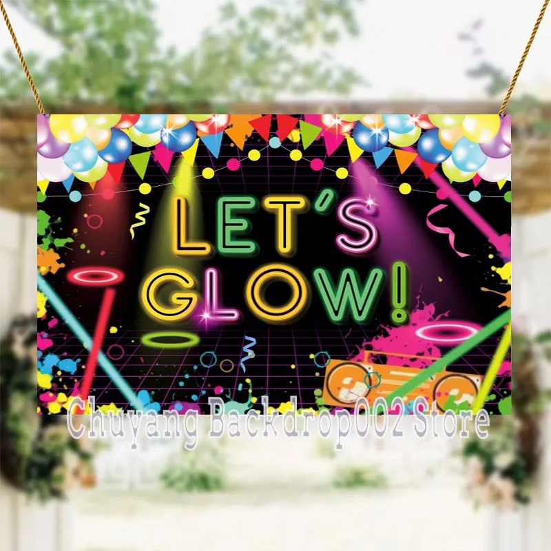 Let 'S Glow Backdrops Graffiti Neon Birthday Party Banner Teens Prom Studio Photo Background Table Scene Setter Wall Decorations