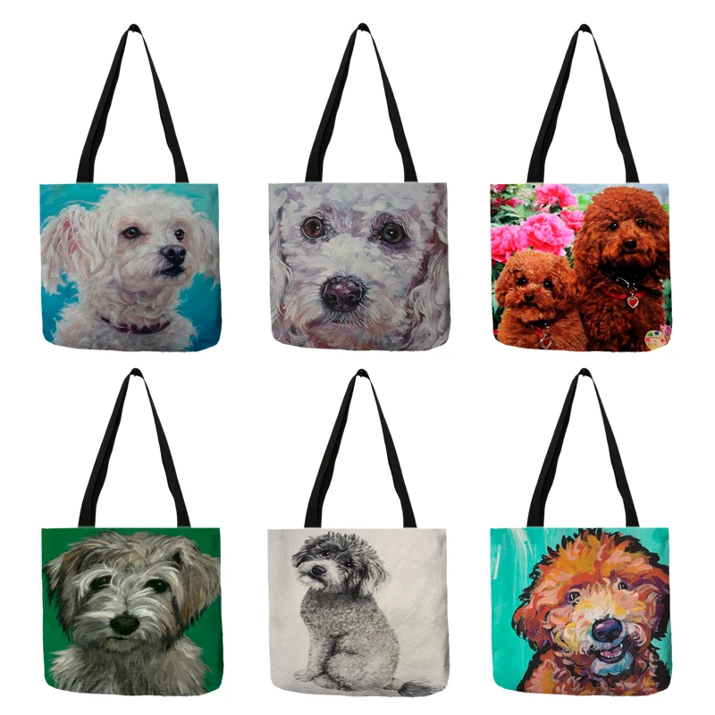 Poodle Dog Art Portrait Printing Shoulder Bag Practical Daily Office Handbags For Women Lady Reusable Shopping Diaper Bags