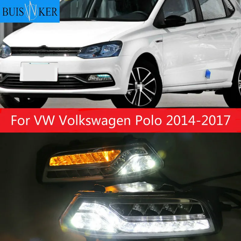 

2Pcs for VW Volkswagen Polo 2014 2015 2016 2017 Daytime Running Light flow Yellow Turn signal LED DRL Fog lamp