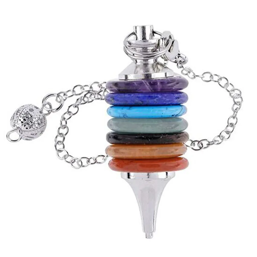 KFT Natural 7 Chakra Healing Crystal Round Slice Stone Pendulum for Chakra Balancing Therapy Reiki Divinations Meditation